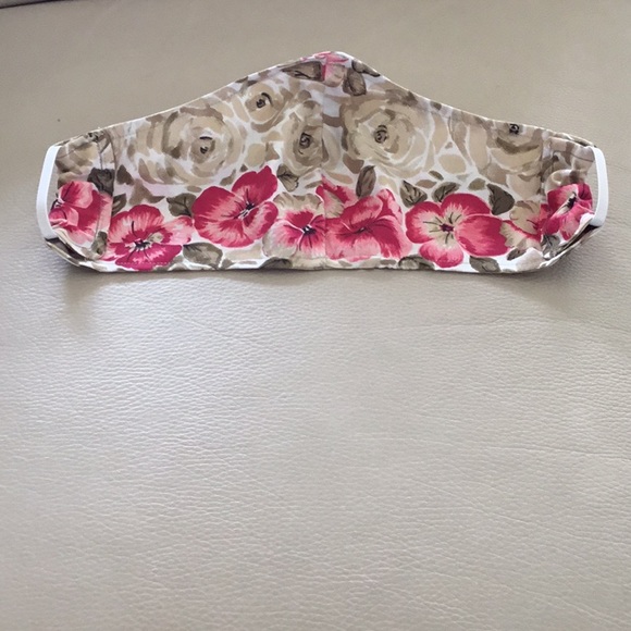 Floral Tan & Pink Face Mask 2 layer W/ Elastic - Picture 3 of 8